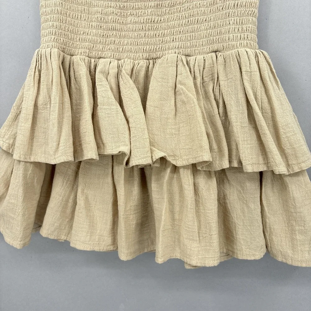 HONORINE Skirt Womens XS Beige‎ Tiered Ruffle Smocked Waist Mini Made in USA